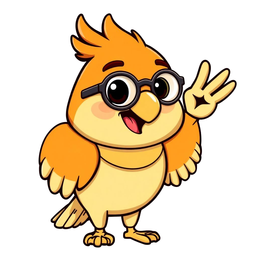 Rattu the parrot mascot waving